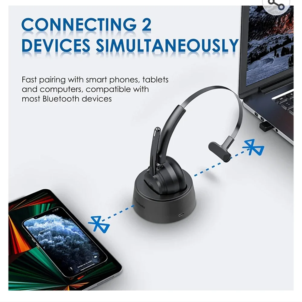 Mopchnic Bluetooth Headset, Wireless Headset w Microphone AI Noise Canceling - Picture 5 of 13